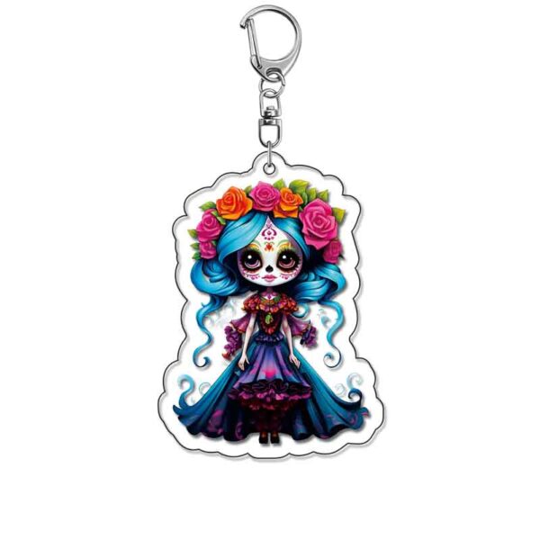 19105 Mexican Day of the Dead dolls Acrylic Key Chain price for 5 pcs 5.5cm