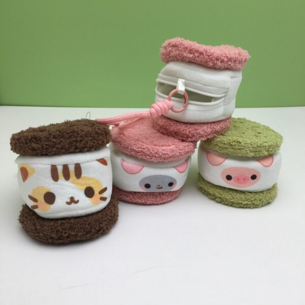 MCPC973 Macaron Sandwich Cookie Cat Plush Toy Doll Bag Keychain Cartoon Coin Purse 9CM Price for 10 pcs