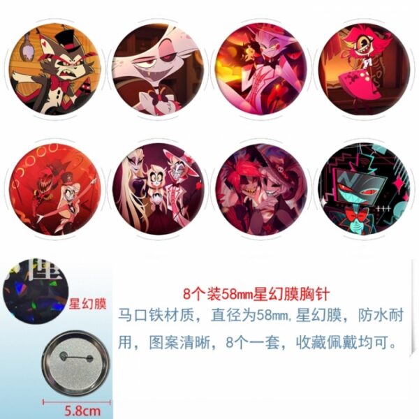 MCMK1760 Hazbin Hotel Brooch Set price for 8 pcs a set 58mm Anime Badges