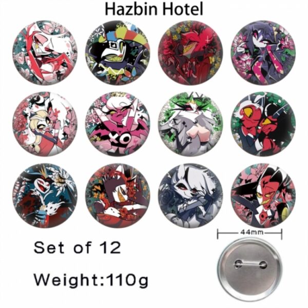 MCMK1762 Hazbin Hotel Brooch Set price for 12 pcs a set 44mm Anime Badges